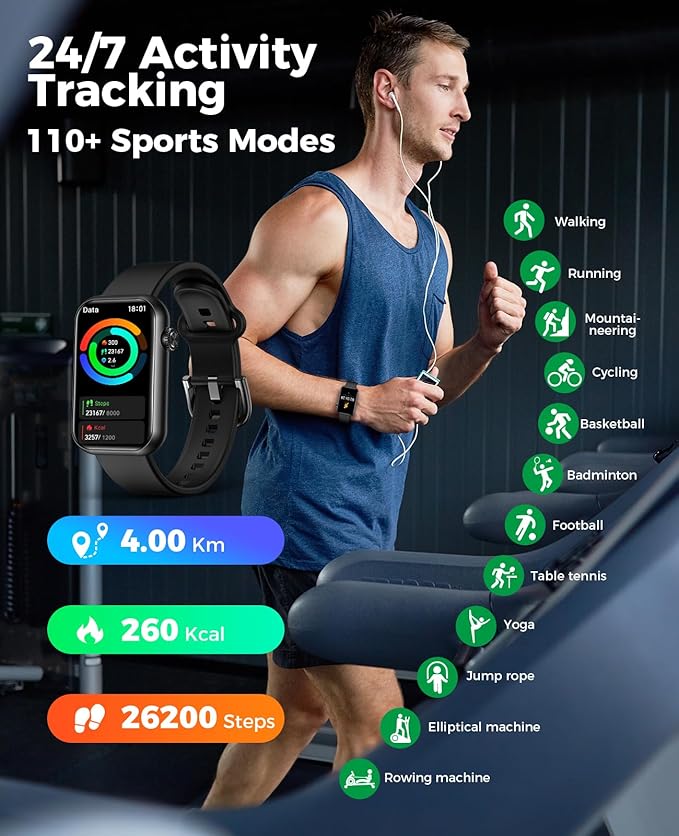Smart Watch Fitness Tracker (Answer/Make Calls), 24/7 Heart Rate Spo2 Blood Pressure Monitor Sleep Tracker, 114 Sports Modes Calorie Step Tracker Pedometer, Waterproof Activity Tracker for Women Men