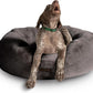 UnHide Floof Pet Bed - Medium (28" x 10") - Extra Soft Dog Bed - Removable Faux Fur Cover - Machine Washable - Helps Ease Pet Anxiety & Provides The Perfect Sleep - Charcoal Charlie