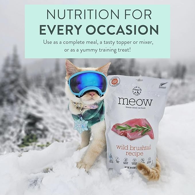 Meow Freeze Dried Cat Food - Wild Brushtail Recipe, High Protein Cat Treats, Meals & Toppers,Dry Cat Food,9.9 oz