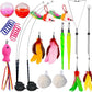 22Pcs 5-in-1 Cat Toys Interactive Cat Toy for Indoor Cats with Sticky Super Suction Cup Detachable Replacements Feathers Balls Mice Spring 3 Wand Hanging Door Kitten Toys