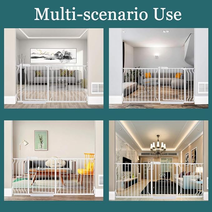 ALLAIBB Extra Wide Pressure Mounted Baby Gate Walk Through Child Kids Safety Toddler Tension White Long Large Pet Dog Gates with Extension for doorways Kitchen (62.20-71.26"/158-181cm, White)