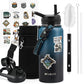 32 oz Insulated Water Bottle with Straw (Cold for 48 Hrs), Stainless Steel Triple Wall Vacuum Sports Water Jug, Leakproof Hydro Cup Flask with Paracord Handle & Straw Spout Lids & DIY Stickers