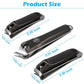 GLAMFIELDS 3pcs Nail Clippers Set, Black Stainless Steel Slanted Edge Nail Clipper & Fingernail & Thick Toenail Trimmer for Men and Women