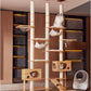 Wood Cat Tree for Indoor Cats, Modern Cat Tower, Unique Cat Condo with House, Tall Luxury Furniture with Heavy Duty Wide Base, Kraft Paper Rope Scratching Post, Removable Cushion (96.5-118.1 inch)