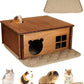 Hamster Multi Chamber Maze Hideout: Wooden Maze Tunnel House Exploring Toys for Hamster Gerbils Mice Guinea Pig Chinchillas, Small Animals Hideout and House - Brown