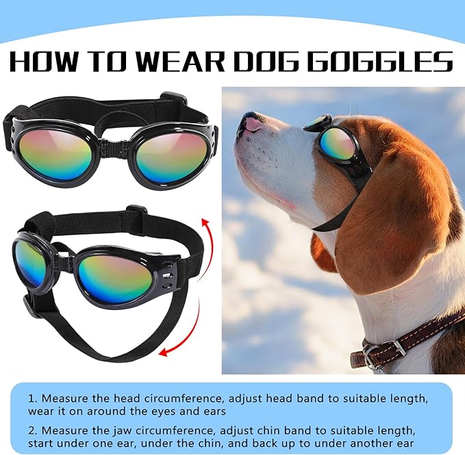 QUMY Dog Sunglasses Dog Goggles for Medium Large Breed Dogs, Wind Dust Fog Protection Eye Wear Pet Glasses with Adjustable Strap for Motorcycle Car Driving Bike Riding Hiking Swimming Over 15lbs Blue
