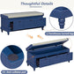 Classic Shoe Storage Bench with Cushion and Three Drawers, Fluted Entryway Bench with Storage for Entryway, Living Room, Hallways 44.0" L x 15.9" W x 18.9" H Antique Navy