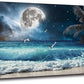 Yxbhhym large Moon Ocean Wall Art Seascape Sea Wall Pictures Canvas Beach Prints Poster Scenery Ocean Paintings Palm Artwork for Bedroom Modern Framed Office Wall Art Living Room Decor-30x60inches