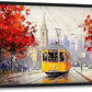 Large Cityscape Wall Art for Living Room, Framed Oversized Urban Tram Wall Decor Tree Landscape Canvas Painting Modern Artwork for Living Room Bathroom Bedroom Office Dining Room 36"x24"
