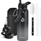Insulated Water Bottle 40 oz, Triple Wall Vacuum Stainless Steel (Cold for 48 Hrs), Leak Proof & Non-BPA, Modern Water Flask Jug with Paracord Handle & Straw Spout Lids, Dark Grey