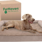 Furhaven Cooling Gel Dog Bed for Large Dogs w/ Removable Bolsters & Washable Cover, For Dogs Up to 125 lbs - Plush & Suede Sofa - Almondine, Jumbo Plus/XXL