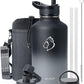 BUZIO 64 oz Water Bottle Insulated with Straw & 3 lid and Carrying Pouch, Leak Proof Half Gallon Stainless Steel Water Flask Jug, Cold for 48 Hrs Double Vacuum Thermo Canteen, BPA-Free, Shadow
