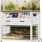 40-50 Gallon Fish Tank Stand with Power Outlet & 2 Storage Drawers, Heavy Duty Metal Frame Aquarium Stand with Waterproof Mat, 36.6" L*19.1" W Tabletop, 800LBS Capacity, White+Brown