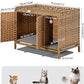 Cat Litter Box Enclosure Furniture with Divider, Handwoven Rattan Litter Box with Mat, 31.2 x 19.6 x 24.2 Inches, Metal Heightened Feet, Hidden Cat House for Living Room, Bedroom (Natural)