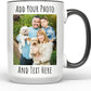 Personalized Coffee Mug 15 Oz, Custom Picture Text or Logo Ceramic Mug, Customized Gift for Men & Women, Taza Personalizada with Photo and Words, Customizable Large Tea Cup | White - Black