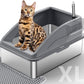 Stainless Steel Litter Box, Extra Large Litter Boxes for Big Cats, XL Metal Cat Litter Box with Lid, Anti-Urine Leakage, Non-Sticky, Include Cat Mat and Litter Scoop