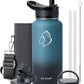 BUZIO 32 oz Water Bottle Insulated with Straw & 3 lid and Carrying Pouch, Leak Proof Anti-Slip Stainless Steel Water Flask Jug, Cold for 48 Hrs Double Vacuum Thermo Canteen, BPA-Free, Indigo Crush