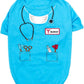 Parisian Pet Doctor Woof Shirt - Embroidered Pirate Costume - Cotton & Polyester Outfit - Sleeved Clothes - Blue Funny Shirts for Large Dogs - Pet Costumes - 3XL