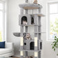 Globlazer Large Cat Tree Tower, Tall Cat Tree Condos for Indoor Cats Large Adult Cat Climbing Tower with 2 Spacious Caves, Oversized Top Perch, Big Hanging Basket, Cat Teaser Wand, F74B, Light Grey