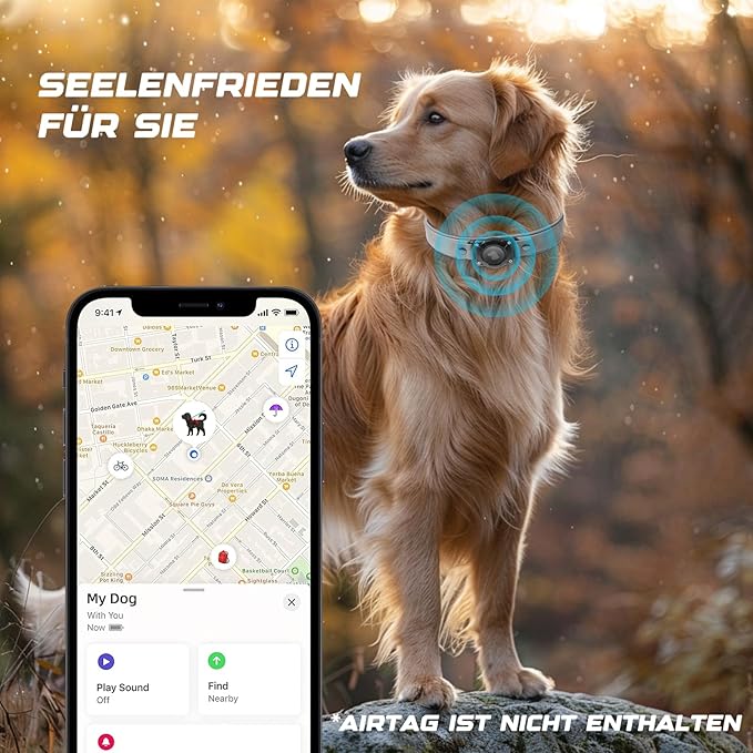 AirTag Dog Collar - Leather Dog Collar with Air Tag Holder | IPX8 Waterproof, Reflective, High - End, Adjustable Soft Padded | Dog GPS Tracker Collars Fit for Medium Large Dogs (Grey, L)
