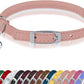 OOPSDOGGY Rolled Leather Cat Collar with Bell, Reflective Kitten Collars with Buckle Include Safety Elastic Strap - Adjustable Small Pet Collars for Boy Girl Cats (Blush)