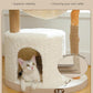 Modern Cat Tree for Large Cats, Wood Cat Tower for Indoor Cats, Real Branch Luxury Cat Furniture with Super Large Cozy Condo and Hammock & Scratching Post, Top Basket, White