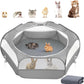 2-in-1 Small Animals Playpen with Pad, Waterproof Small Pet Cage Tent with Reusable Pad, Portable Outdoor Yard Fence with 3 Metal Rod for Chick/Kitten/Puppy/Guinea Pig/Rabbits/Chinchillas, Gray