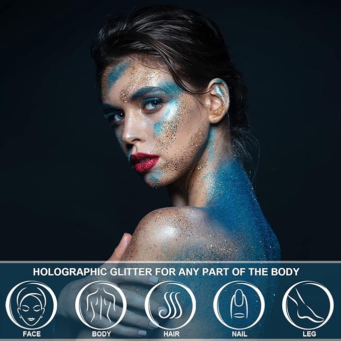 Holographic Face Glitter Gel Body Shimmer Makeup for for Hair, Face, Clavicle, Arm, Nail, Eyeshadow, Long Lasting Waterproof Mermaid Sequins Party Glitter for Rave Festival, 1.35oz (Garnet Red #14)