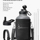 64 oz Insulated Water Bottle,Half Gallon Water Flask Stainless Steel Vacuum, Cold for 48 Hrs,BPA-Free & Leakproof -with Paracord Handle, Strap,Straw Spout Lids,Large Jug for Gym,Grey