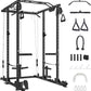 GaveeLife Power Cage, 2000 LBS Power Rack with Cable Cross-Over System, Multi-Functional Strength Training Squat Rack with LAT Pull Down System, Home Gym Equipment with Training Attachment, Red