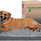 Furhaven Cooling Gel Dog Bed for Large/Medium Dogs w/ Removable Bolsters & Washable Cover, For Dogs Up to 55 lbs - Two-Tone Plush Faux Fur & Suede L Shaped Chaise - Stone Gray, Large
