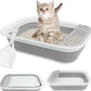 Fhiny Cat Litter Box Portable Shallow Litter Box 17.7"x13.4"x4.9" Foldable Cat Toilet with Scoop Open Kitty Potty Pan with Litter Drop Pedal Easy to Clean Travel Kitten Toilet(Gray)