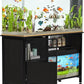 Fish Tank Stand, Modern Aquarium Stand with Built-in Cabinet and Shelves - Sleek Black Iron and Wood Grain Design for Stylish Home Décor（ 51.97" x W 19.69" x H 31.5"） Black