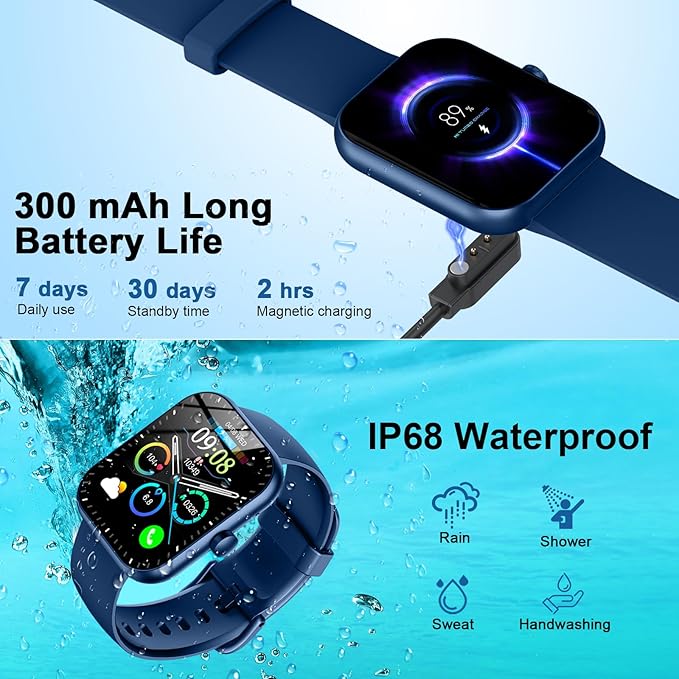 Smart Watch(Answer/Make Call), 1.96" HD Smartwatch for Men Women, 2025 Fitness Watch with 110+ Sport Modes/Heart Rate/Sleep Monitor/Pedometer, IP68 Waterproof Fitness Activity Tracker for Android iOS