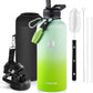 Insulated Water Bottle 87 oz, Triple Wall Vacuum Stainless Steel (Cold for 48 Hrs), Leak Proof & Non-BPA, Modern Water Flask Jug with Paracord Handle & Straw Spout Lids, Ombre Green