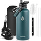 Insulated Water Bottle 87 oz, Triple Wall Vacuum Stainless Steel (Cold for 48 Hrs), Leak Proof & Non-BPA, Modern Water Flask Jug with Paracord Handle & Straw Spout Lids, Dark Green