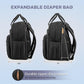 RUVALINO Diaper Bag Backpack-Expandable Baby Bag with up to 50% Capacity -Baby Essentials Bag with Changing Pad Insulated Bottle Holders & Pacifier Case, Waterproof, Black XL