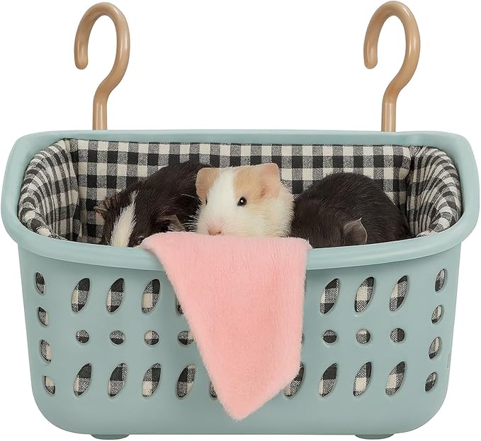 JWShang Rat Hammock for Cage, Chew Proof Hanging Basket Bed with Sturdy Hooks, Pet Cage Accessories, Safe Cozy Small Animal Rodent Hammock for Sugar Glider Mice Snuggling Sleeping (Blue, Large)