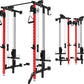 Folding Power Rack, Wall Mounted Squat Rack with Dual Independent Pulley System, Multi-Function Power Cage with 5 Adjustable Function Modes, Power Rack Trainer for Space Saving Home Gym