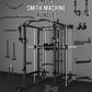 Eonfit E5 Smith Machine with Vertical Leg Press, Power Cage Squat Rack with LAT-Pull Down Cable Crossover Rotating Arms System Home Gym Equipment All in One (E5 RED)
