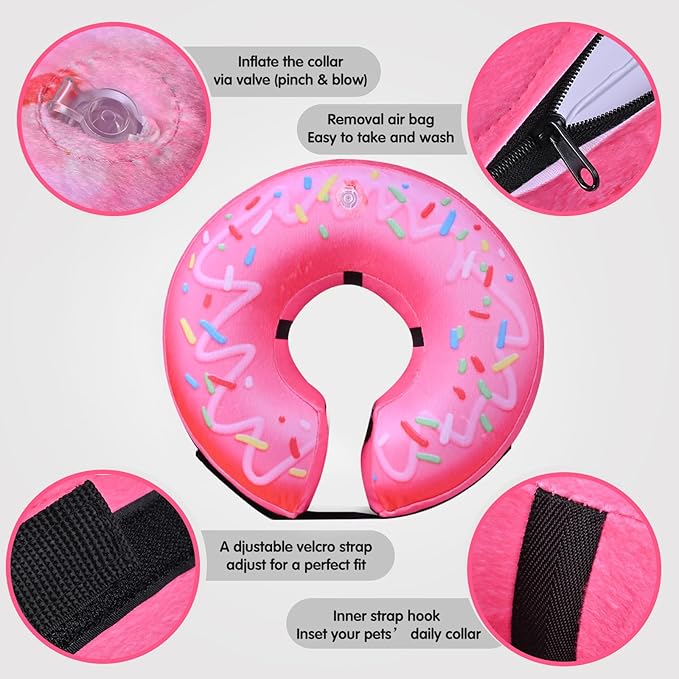 Katoggy Inflatable Dog Cone Collar for Dogs After Surgery, Soft Adjustable Blow up Donut E-Collar for Small Medium Large Dogs and Cats