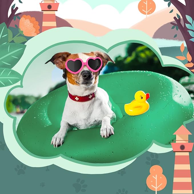 Small Dog Sunglasses UV Protection Goggles Eye Wear Protection with Adjustable Strap Doggy Heart Shape Anti-Fog Sunglasses for Pet Dogs Sun Glasses Doggie Windproof Glasses, Pink