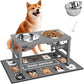 Elevated Dog Bowls, 10" Tall Height, Raised Bowl Stand with 2 Stainless Steel Food Feeder Bowls (58oz) and Spill-Proof Mat for Medium Large and Small Breeds, Grey