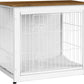 DWANTON Dog Crate Furniture with Cushion, Wooden Kennel Table with Double Doors, Indoor Dog House, Small/Medium/Large Size, 27.2" L, White+Warm Brown