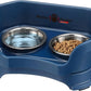 Neater Feeder Deluxe Mess Proof Cat Bowls Elevated for All Breeds – Made in USA – No Spill Raised Bowls for Indoor Cats – Stainless Steel Food and Water Bowl Set, Pet Dish Feeding Station, Dark Blue
