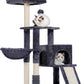 Heybly Cat Tree with Cat Self Groomer Brush, Cat Tower Condo for Indoor Cats with Padded Plush Perch, Cat House with Basket Scratching Board Post, Smoky Gray HCT005SG