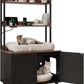 55 Inches Cat Litter Box Enclosure, Hidden Litter Box Furniture with 2 Storage Shelves and Charging Sockets, Wooden Cat House, Large Indoor Cabinet for Living Room & Entryway, Black