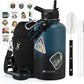 64 oz Insulated Water Bottle with Straw (Cold for 48 Hrs), Half Gallon Stainless Steel Triple Wall Vacuum Sports Water Jug, Leakproof Hydro Cup Flask with Straw Spout Lids & DIY Stickers