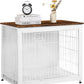 DWANTON Dog Crate Furniture with Cushion, Wooden Kennel Table with Double Doors, Indoor Dog House, Medium Size, 32.5" L, White+Rustic Brown