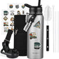 40 oz Insulated Water Bottle with Straw (Cold for 48 Hrs), Stainless Steel Triple Wall Vacuum Sports Water Jug, Leakproof Hydro Cup Flask with Paracord Handle & Straw Spout Lids & DIY Stickers
